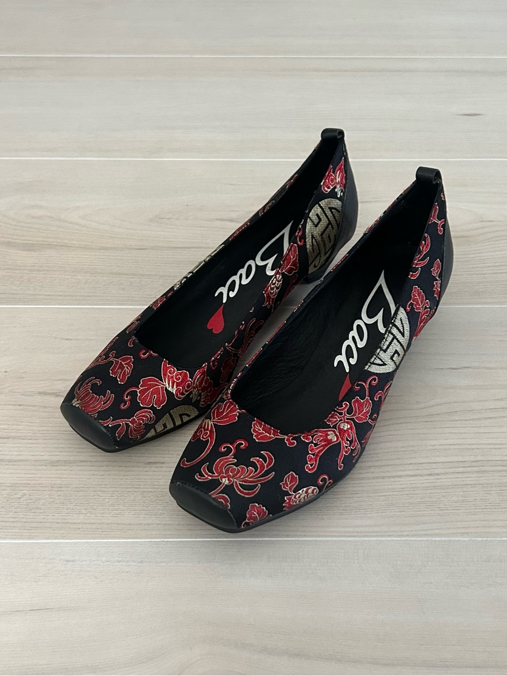 asian style floral print bacci square toe heels